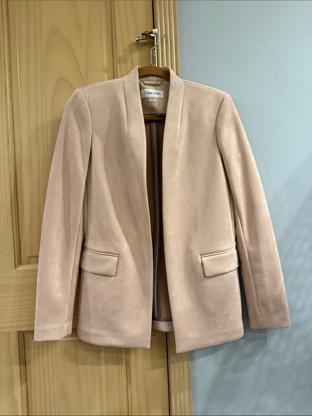 Calvin Klein Blush Open Front Faux Suede Blazer Size 4